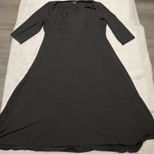 Eileen Fisher Jersey Knit Dress Medium Black Viscose Stretch Midi